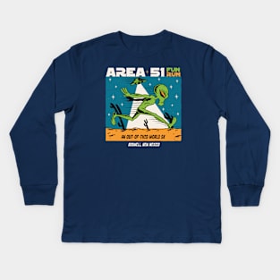 Area 51 Fun Run // Funny Running Alien Kids Long Sleeve T-Shirt